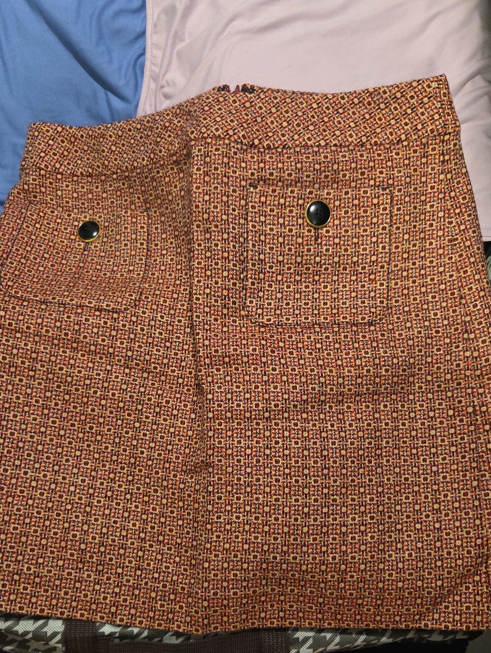 Textured Pocket Mini Skirt in Red, Black and Cream